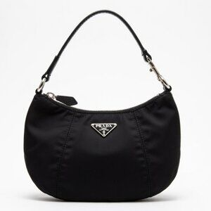 Prada Black Crescent Wristlet with Silver Hardware